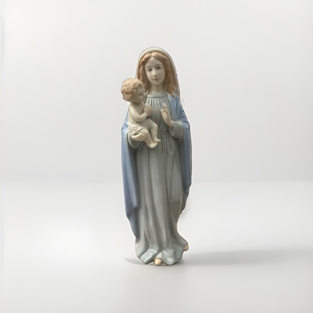 Vintage Homco Madonna and Child Porcelain Figurine 1464 Blue Grey 12 Inch Statue